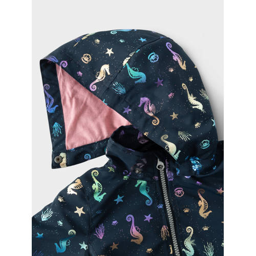Name it MINI zomerjas NMFMAXI met all over print donkerblauw multicolor Meisjes Gerecycled polyester Capuchon 86