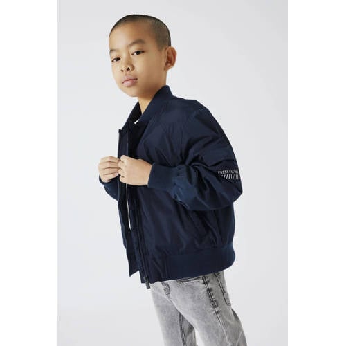 name it KIDS bomberjack zomer NKMMACA met tekst donkerblauw Jas Jongens Polyester Ronde hals 116