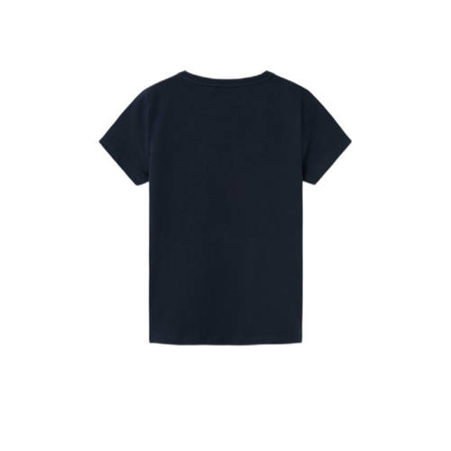 Name it KIDS T-shirt NKFVIX met printopdruk donkerblauw Meisjes Biologisch katoen Ronde hals 158 164