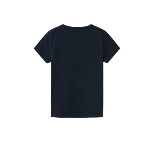 name it KIDS T-shirt NKFVIX met printopdruk donkerblauw Meisjes Stretchkatoen Ronde hals 116