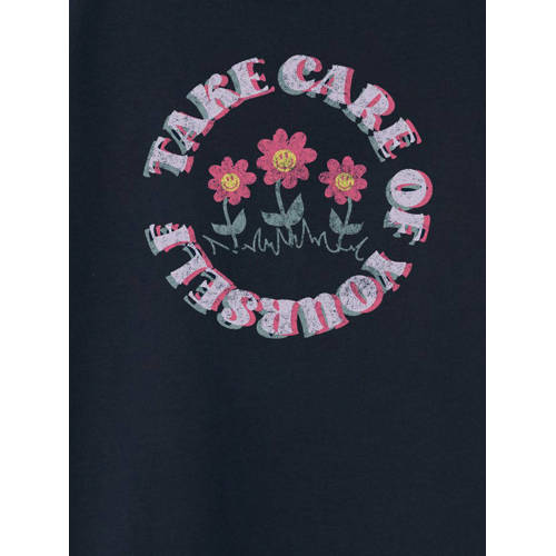 name it KIDS T-shirt NKFVIX met printopdruk donkerblauw Meisjes Stretchkatoen Ronde hals 116