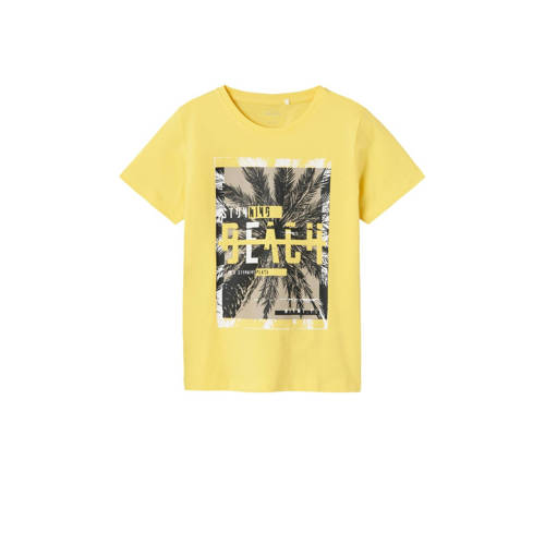 NAME IT KIDS T-shirt NKMVICTOR met printopdruk geel Jongens Katoen Ronde hals