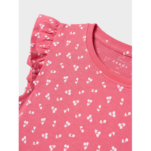 name it KIDS A-lijn jurk NKFVIDA met all over print en volant zoetroze wit Meisjes Katoen Ronde hals 116
