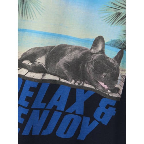 name it KIDS T-shirt NKMVOTO met printopdruk donkerblauw relax Jongens Katoen Ronde hals 116