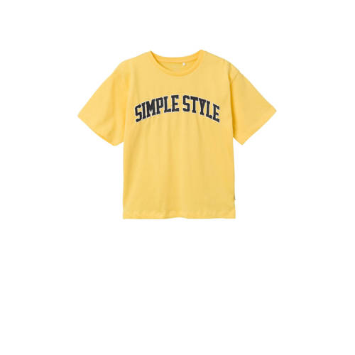 NAME IT KIDS T-shirt NKMDAKAN met tekst geel Jongens Biologisch katoen Ronde hals