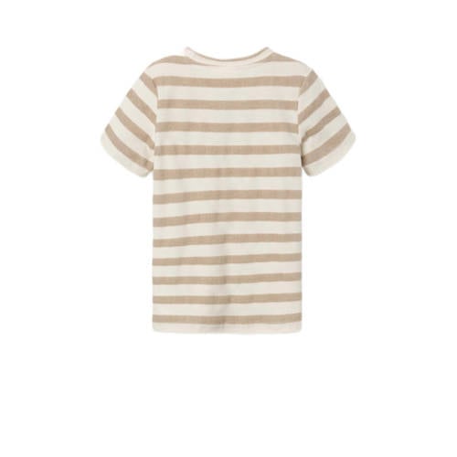 name it KIDS gestreept T-shirt NKMDUNSTER zand Beige Jongens Katoen Ronde hals 116