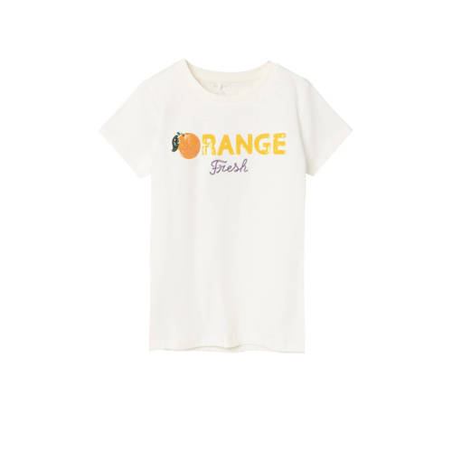 NAME IT KIDS T-shirt NKFDATRUNTE met printopdruk wit Meisjes Biologisch katoen Ronde hals