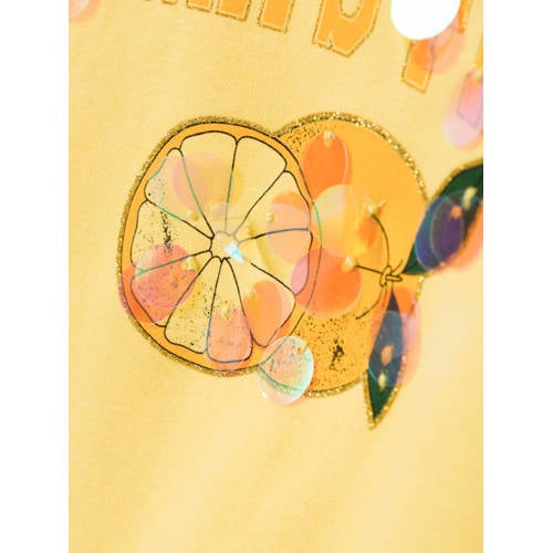name it KIDS T-shirt NKFDATRUNTE met printopdruk geel Meisjes Katoen Ronde hals 116