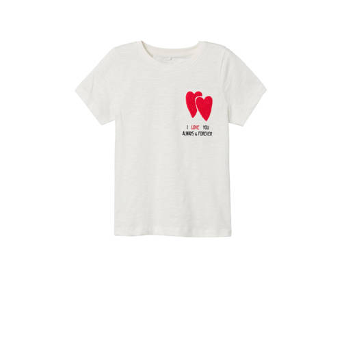 NAME IT KIDS T-shirt NKFFOLEJMA met printopdruk wit/hart Meisjes Biologisch katoen Ronde hals