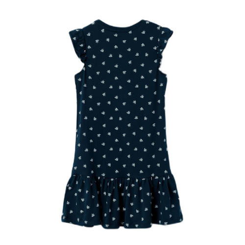Name it KIDS A-lijn jurk NKFVIDA met all over print en volant donkerblauw wit Meisjes Katoen Ronde hals 116