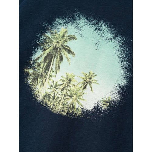 name it KIDS T-shirt NKMVOTO met printopdruk donkerblauw palms Jongens Katoen Ronde hals 116