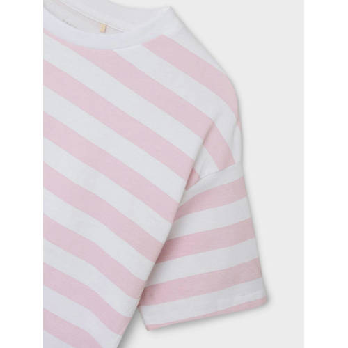 name it KIDS gestreept T-shirt NKFVITANNI roze wit Meisjes Katoen Ronde hals 122 128