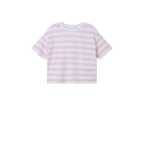 NAME IT KIDS gestreept T-shirt NKFVITANNI roze/wit Meisjes Katoen Ronde hals