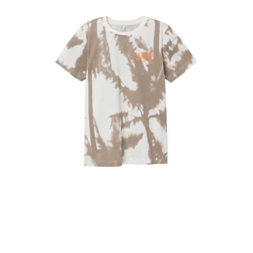 NAME IT KIDS T-shirt NKMDALIVER met all over print wit/zand Jongens Biologisch katoen Ronde hals