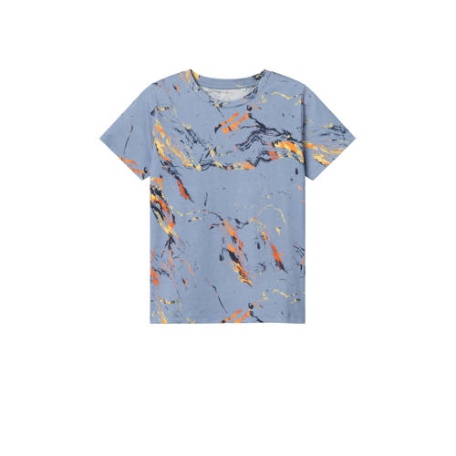 NAME IT KIDS T-shirt NKMDALA met all over print middenblauw/multicolor Jongens Biologisch katoen Ronde hals