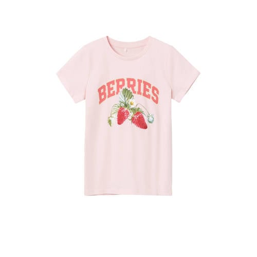 NAME IT KIDS T-shirt NKFDATRUNTE met printopdruk lichtroze Meisjes Biologisch katoen Ronde hals