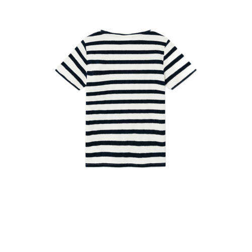 name it KIDS gestreept T-shirt NKMDUNSTER donkerblauw wit Jongens Katoen Ronde hals 116