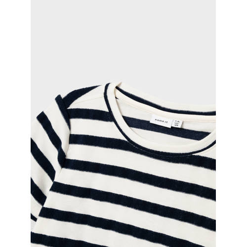 name it KIDS gestreept T-shirt NKMDUNSTER donkerblauw wit Jongens Katoen Ronde hals 116