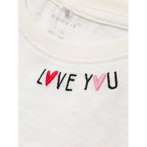 name it KIDS T-shirt NKFFOLEJMA met tekst wit zwart Meisjes Katoen Ronde hals 116