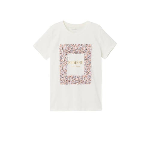 NAME IT KIDS T-shirt NKFDISMILLA met printopdruk wit/goud Meisjes Biologisch katoen Ronde hals