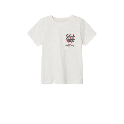 NAME IT KIDS T-shirt NKFFOLEJMA wit/rood Meisjes Katoen Ronde hals Printopdruk - 116