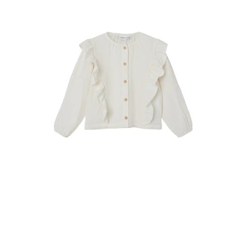 NAME IT MINI blouse NMFDEKAREN met ruches offwhite Wit Meisjes Polyester Ronde hals - 104