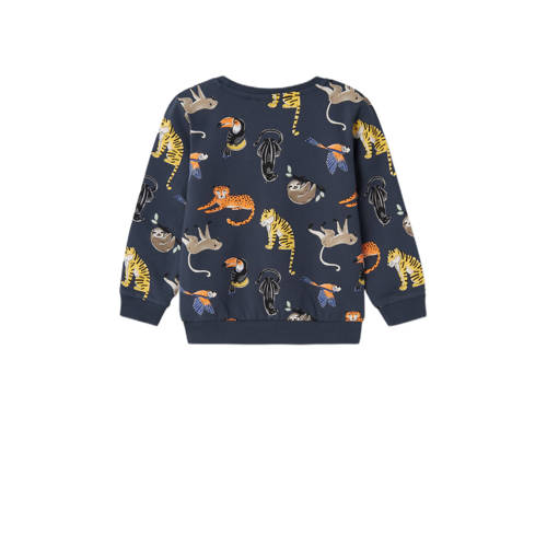 name it MINI sweater NMMDITMAR met all over print donkerblauw multicolor 80