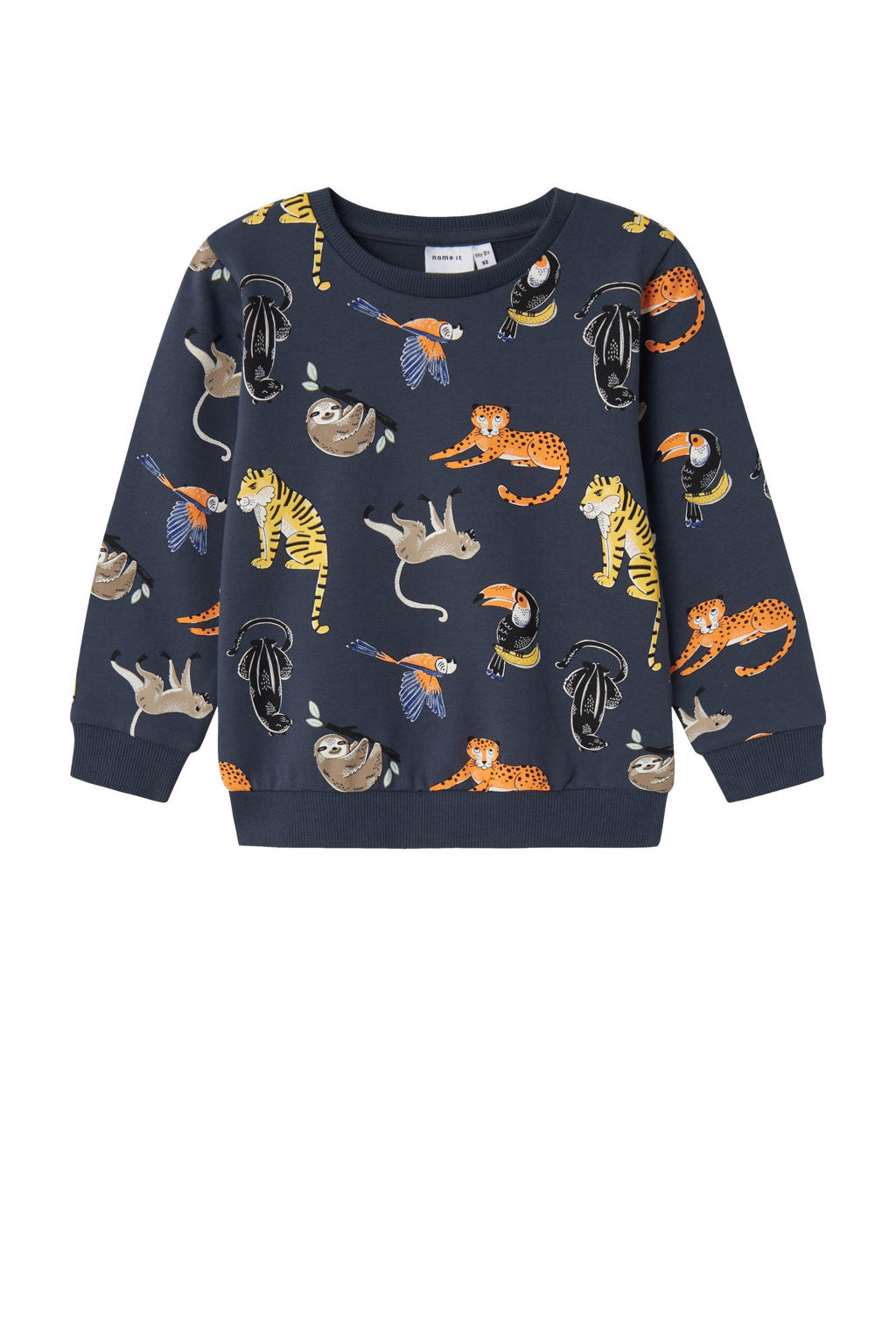 Donkerblauw en multikleurige jongens NAME IT MINI sweater multicolor met lange mouwen en ronde hals