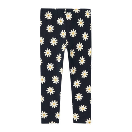Name it MINI gebloemde legging NMFVIVIAN donkerblauw wit geel Meisjes Stretchkatoen 104
