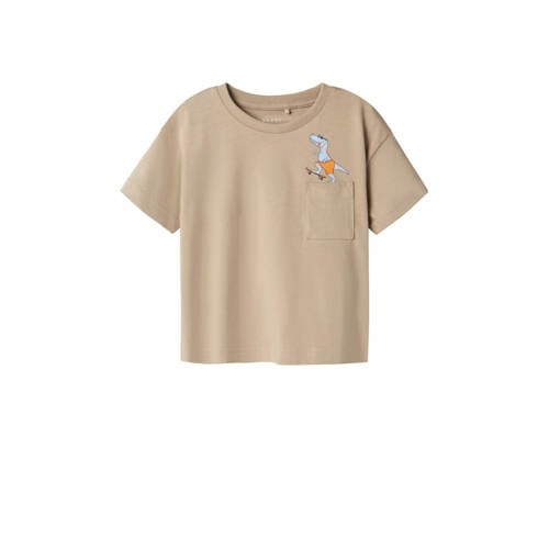 NAME IT MINI T-shirt NMMVILIAN met printopdruk zand Beige Jongens Katoen Ronde hals - 110