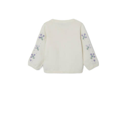 Name it MINI gebloemd fijngebreid vest NMFDERINNA wit lila Meisjes Biologisch katoen Ronde hals 80
