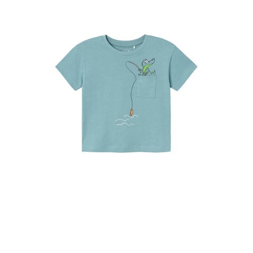 NAME IT MINI T-shirt NMMVILIAN met printopdruk lichtblauw Jongens Katoen Ronde hals