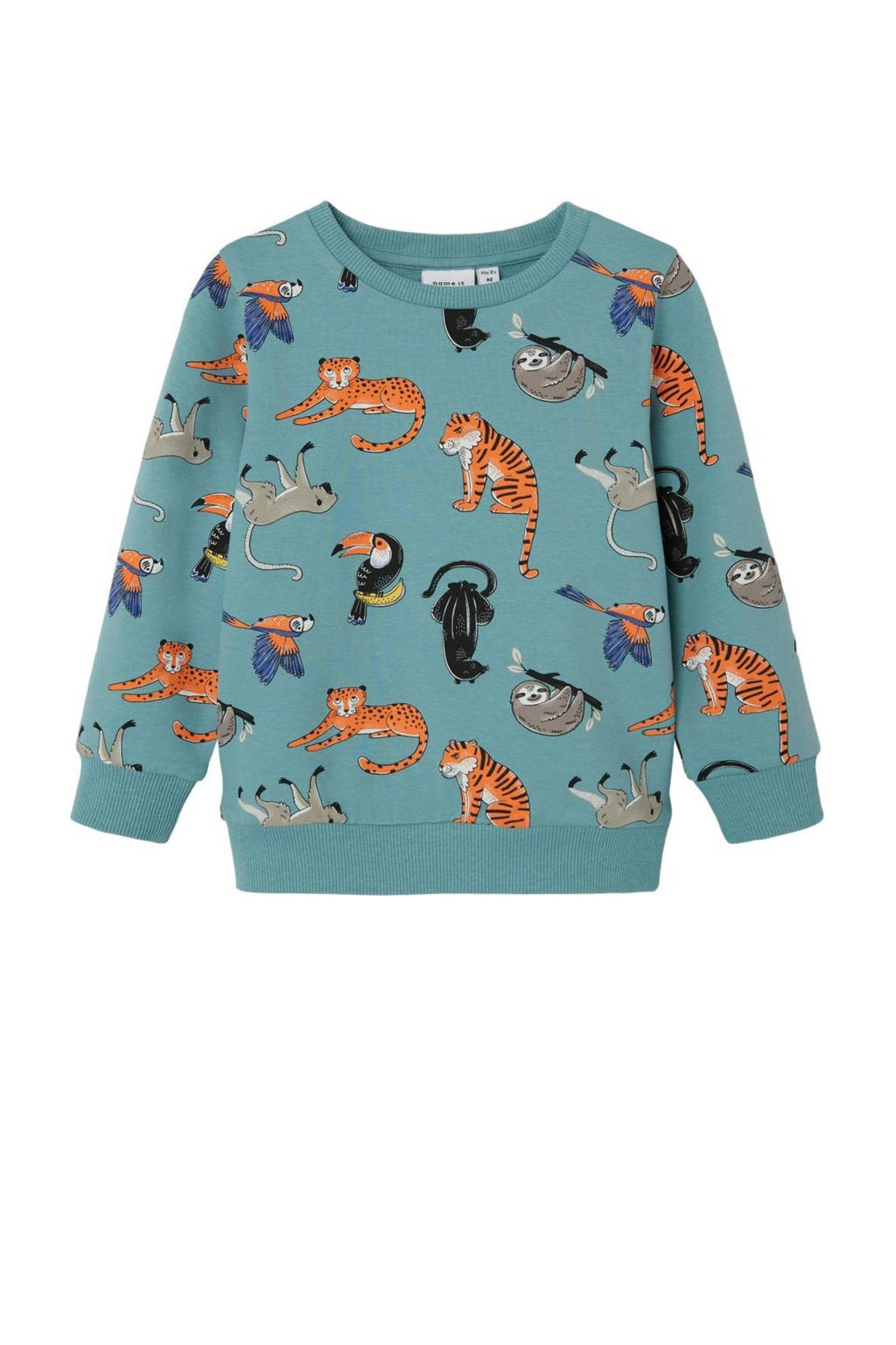 Groene jongens NAME IT MINI sweater met lange mouwen en ronde hals