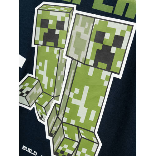name it KIDS Minecraft T-shirt NKMMYLIUS met printopdruk zwart Jongens Katoen Ronde hals 116