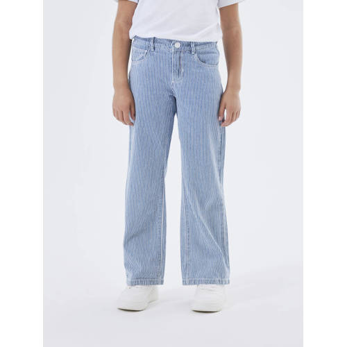 name it KIDS gestreepte wide leg jeans NKFROSE medium blue denim Blauw 116