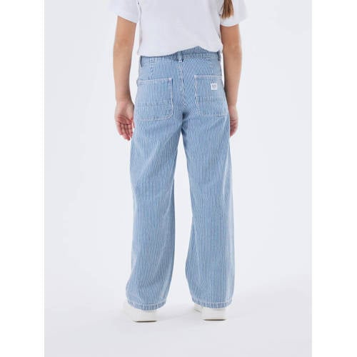 name it KIDS gestreepte wide leg jeans NKFROSE medium blue denim Blauw 116