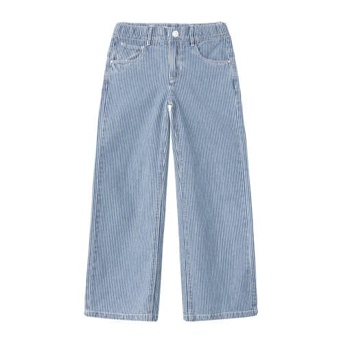 NAME IT KIDS gestreepte wide leg jeans NKFROSE medium blue denim Blauw