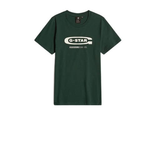 G-Star RAW T-shirt t- shirt s\s regular donkergroen/ecru Jongens Katoen Ronde hals