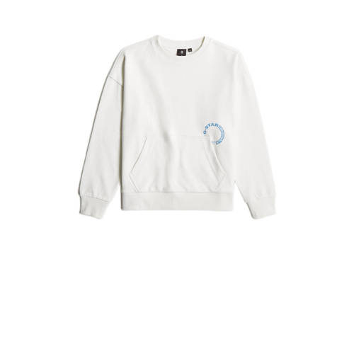 G-Star RAW sweater sweater loose wit/lichtblauw Effen - 116