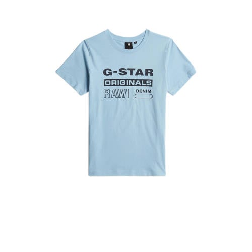 G-Star RAW T-shirt t-shirt s\s regular met printopdruk lichtblauw Jongens Katoen Ronde hals
