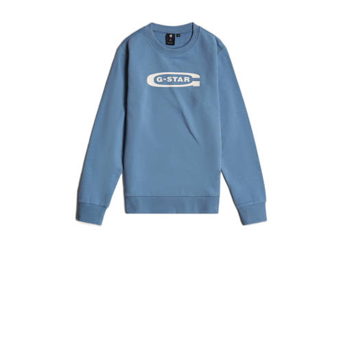 G-Star RAW sweater sweater regular lichtblauw/wit Effen - 116