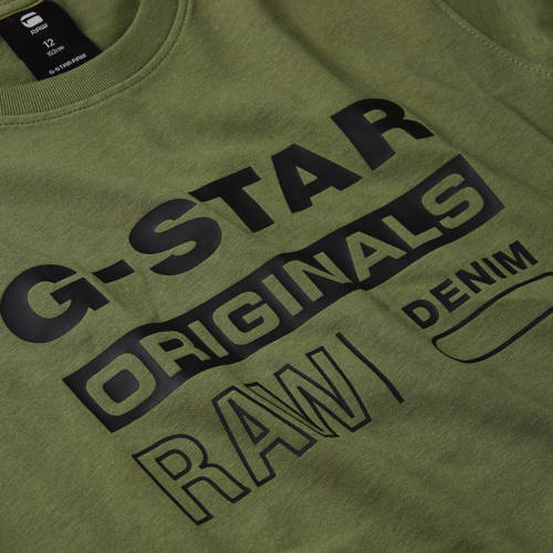 G-Star Raw T-shirt t-shirt s\s regular met printopdruk mosgroen Jongens Katoen Ronde hals 116