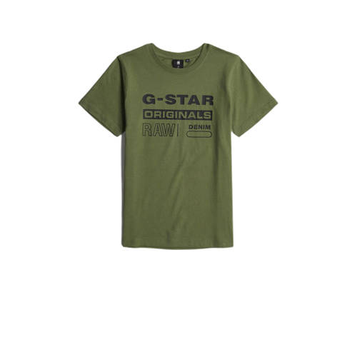 G-Star RAW T-shirt t-shirt s\s regular met printopdruk mosgroen Jongens Katoen Ronde hals