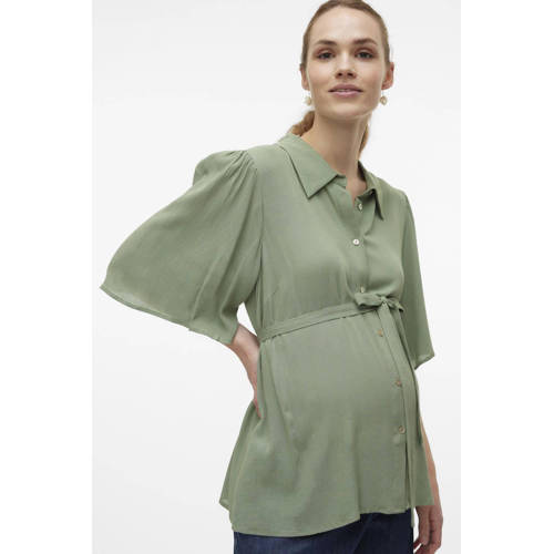 Mamalicious zwangerschaps- en voedingsblouse MLMY groen Dames Viscose Klassieke kraag S