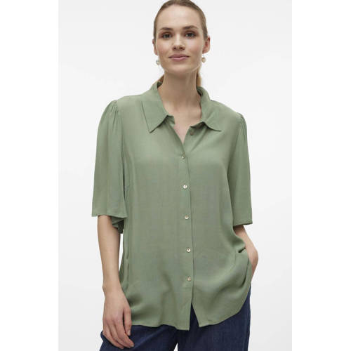 Mamalicious zwangerschaps- en voedingsblouse MLMY groen Dames Viscose Klassieke kraag S