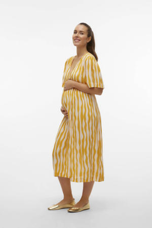 zwangerschapsjurk MLPOLLY met all over print geel/offwhite