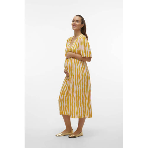 Mamalicious zwangerschapsjurk MLPOLLY met all over print geel offwhite Dames Viscose V-hals S