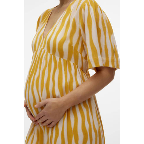 Mamalicious zwangerschapsjurk MLPOLLY met all over print geel offwhite Dames Viscose V-hals S