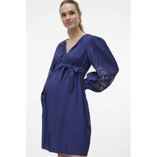 Mamalicious zwangerschapsjurk MLNANAZ met printopdruk en plooien blauw Dames Viscose V-hals S