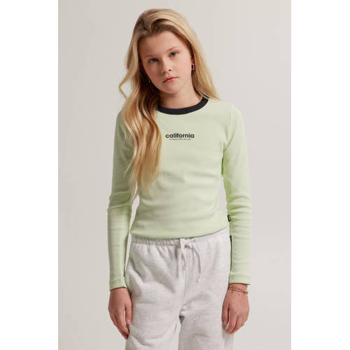 America Today longsleeve met tekst limegroen Meisjes Katoen Ronde hals 134 140